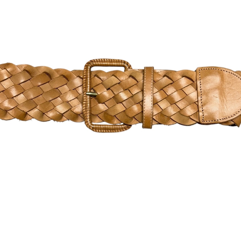 belt tan woven leather 2.75" wide S retro adjustable classic boho hippie